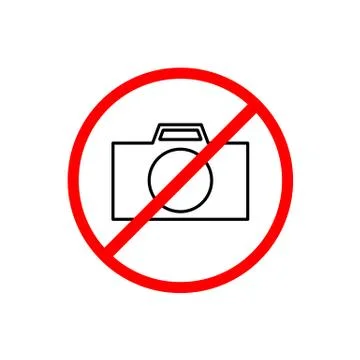 NO CAMERAS ALLOWED sign. Flat icon in red circle Stock Illustration