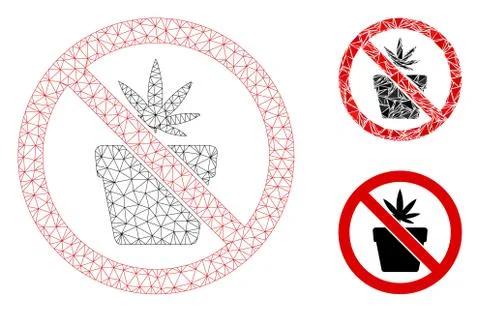 No Cannabis Pot Vector Mesh Carcass Model and Triangle Mosaic Icon Illustration