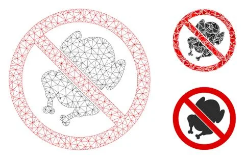 No Chicken Vector Mesh Wire Frame Model and Triangle Mosaic Icon Illustrazione stock