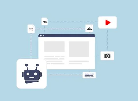 No-Code AI Website Builder and Web Design. AI Content Creation for SEO - Blogs Stock Illustration