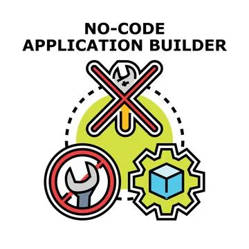 No code application builder platform creating software development solution Stock Illustration
