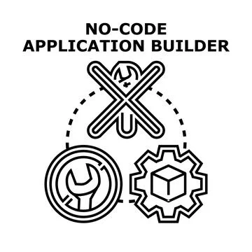 No code application builder platform creating software development solution Stock Illustration