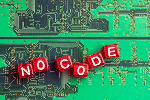 No code lettering letters on red cubes, easy programming without knowing 写真素材