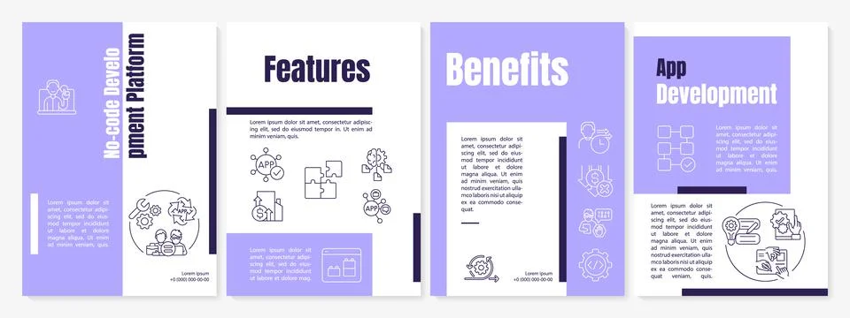 No code platforms purple brochure template Stock Illustration