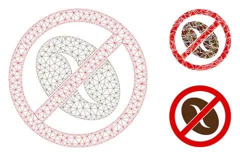 No Coffee Bean Vector Mesh Wire Frame Model and Triangle Mosaic Icon Stock Illustration