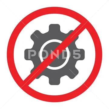 No cogwheel glyph icon, prohibited and ban, no gear sign, vector graphics, a Stock Illustration