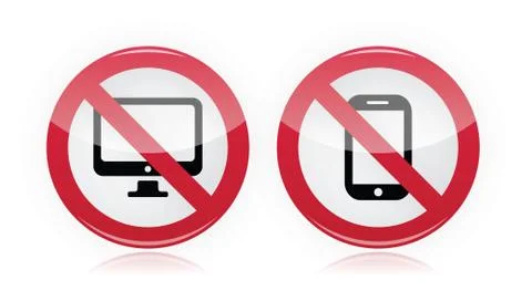 No computer games, no tv warning signs - vector Stock Illustration