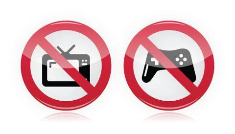 No computer games, no tv warning signs - vector Stock Illustration