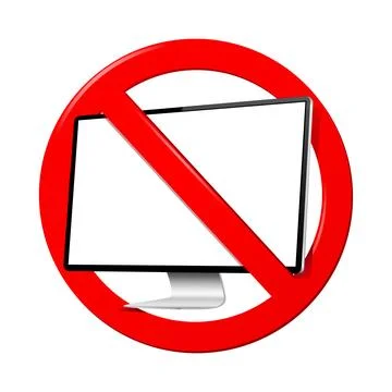 No computer sign. Not use monitor prohibited sign on white background. 库存插图