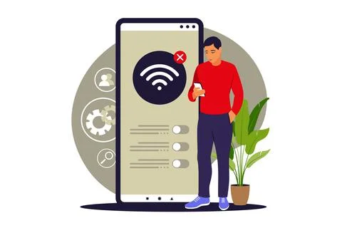 No connection concept. No internet, search wireless network signal on mobile  Stock Illustration