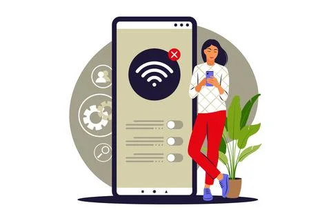 No connection concept. No internet, search wireless network signal on mobile  Stock Illustration