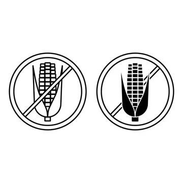 No Corn Labels. Black and White Vector Icons. Organic, Natural, Non-Allerge.. Stock Illustration