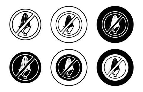 No Corn sign flat line icon set. No Corn sign Thin line illustration vector Illustrazione stock