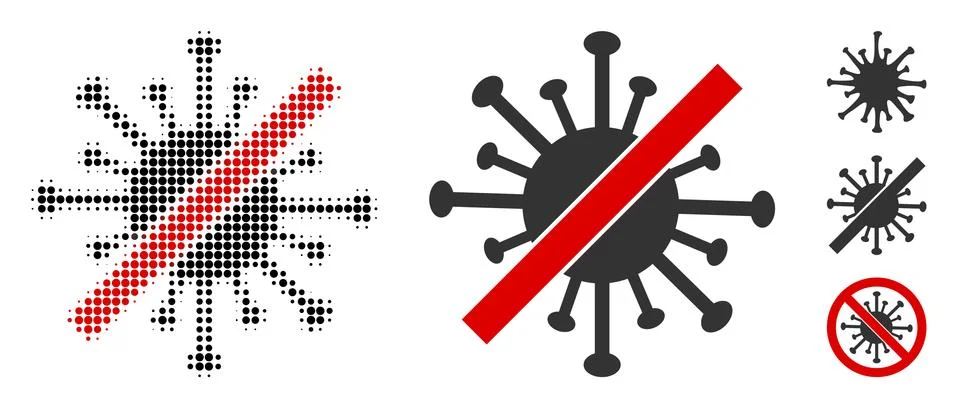 No Coronavirus Halftone and Solid Icon Stock Illustration