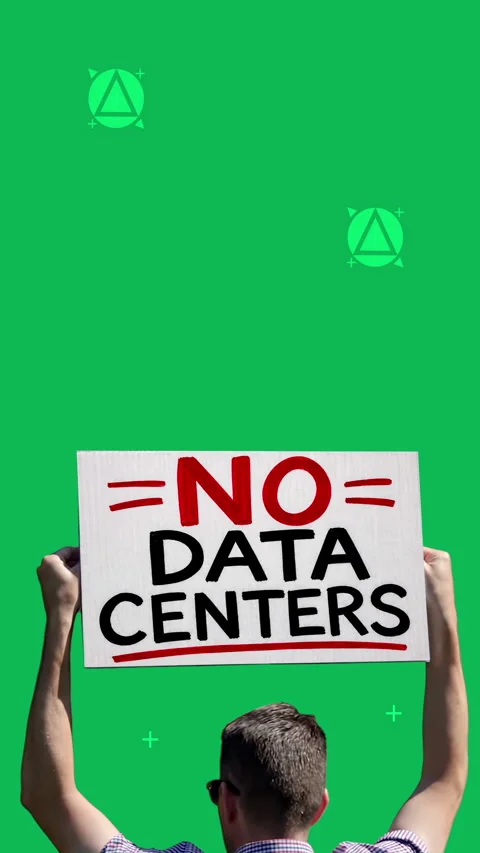 No Data Centers Protest Sign Green Screen Vertical Stock Footage 342282304