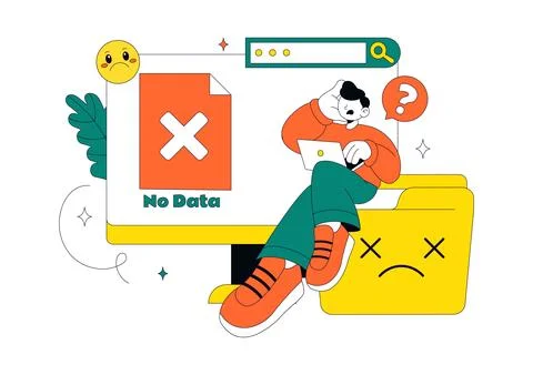 No Data Vector Illustration Featuring Empty Analytics Dashboard, Error Stat.. Ilustración de archivo