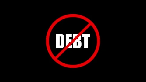 No debt bold text and prohibited sign animation isolated on black background Stock Footage 321478547