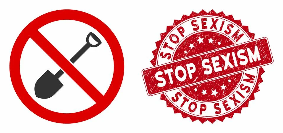 No Digging Icon with Textured Stop Sexism Stamp Stock Illustration