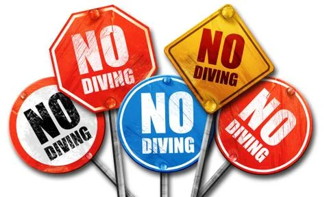 No diving, 3D rendering, street signs Stock Illustration