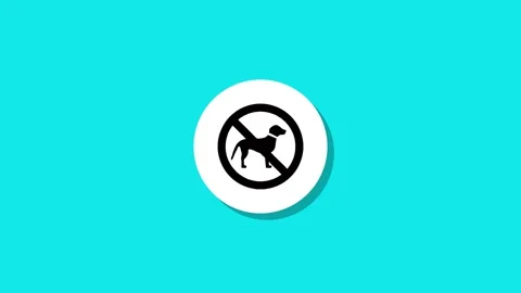 No dogs allowed symbol appears on cyan background with subtle shadow motion.. Stock Footage 327762914