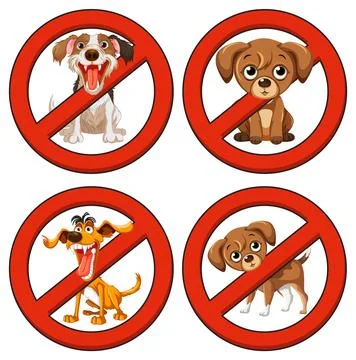 No Dogs Allowed Vector Signs with Cartoon Illustrations 스톡 일러스트