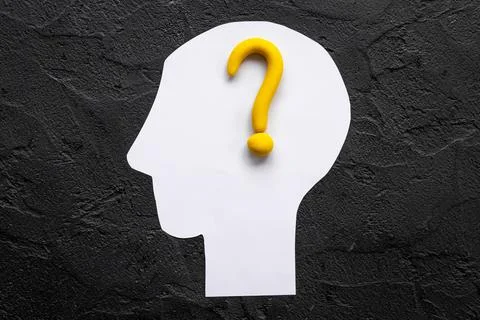 No doubt or solving problem. Question mark with paper human head Foto stock