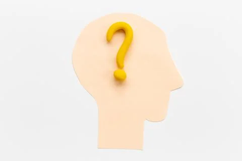 No doubt or solving problem. Question mark with paper human head Foto stock