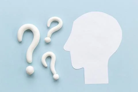 No doubt or solving problem. Question mark with paper human head Foto stock