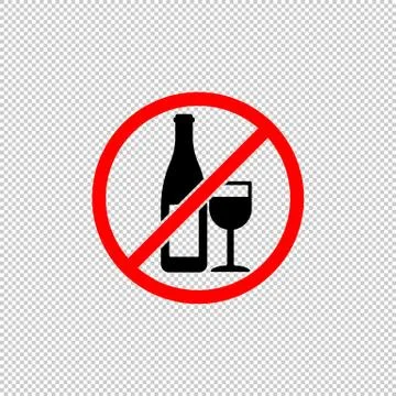 No drinking alcohol or no wine symbol icon flat in black and red. Forbidden s Stock Illustration