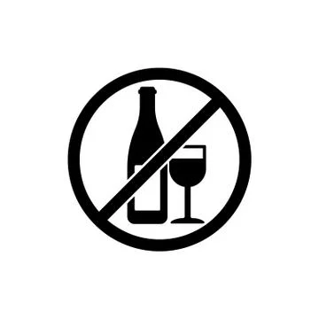 No drinking alcohol or no wine symbol icon flat in black. Forbidden symbol si Stock Illustration