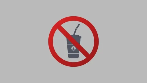 No drinks allowed prohibition sign animation with flat icon. 4K Stock Footage 345495473