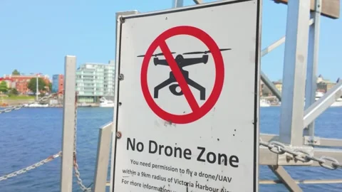 A no drone zone sign with a red circle and diagonal line drone ban concept Stock Footage 286753669
