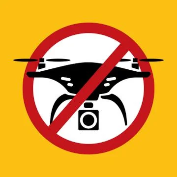 No drone zone Warning sign icon isolated on yellow background, Flights with d Stock Illustration