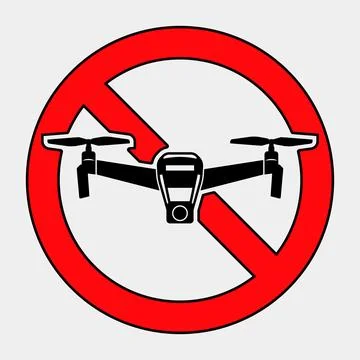 No Drone Zone Warning Sign with Red Circle and Struck Through Drone Image Stock Illustration