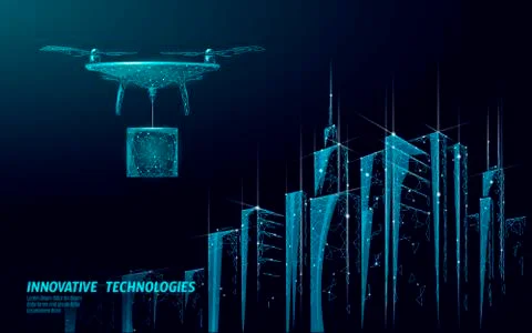No drones city low poly banner template. Regulation of unmanned aerial vehicles Stock-Illustration
