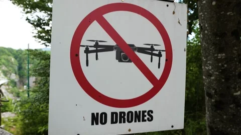 No drones sign. Forbidden to fly drones in the area. Stock Footage 198854732