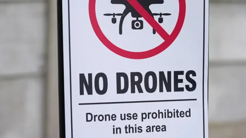 No Drones Sign Tilt Shot Showing Drone Use Prohibited Stock Footage 342080238