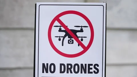 No Drones Sign Tilt Shot Showing Drone Use Prohibited Stock Footage 342080465