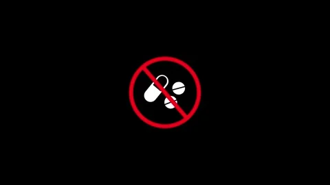 No Drugs or Medication Prohibited Symbol on Black Background. Red Warning S.. 스톡 동영상 336881053