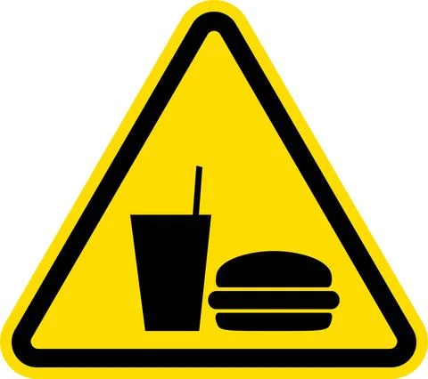 No eating or drinking warning sign. Illustrazione stock