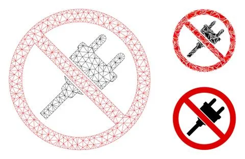 No Electric Plug Vector Mesh Network Model and Triangle Mosaic Icon Stock Illustration