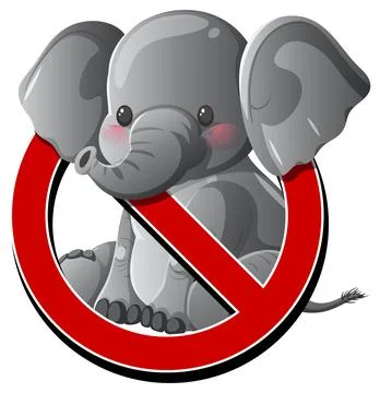 No Elephants Allowed Symbol with Cute Cartoon Elephant Illustrazione stock