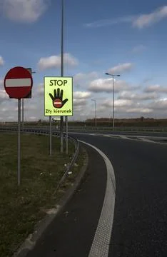 No Entry and Wrong Way Stop Signs at Polish Expressway. Stock Photos
