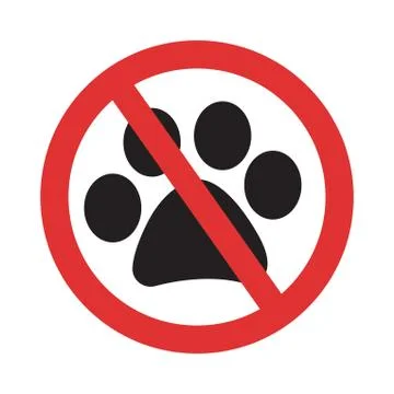 No entry with animals vector sign. Animals forbidden symbol. Crossed pet paw  Stock Illustration