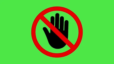 No Entry Hand Gesture | Animated 2D Red Prohibition Sign Green Screen Vídeos de archivo 335390053
