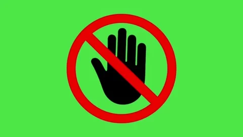 No Entry Hand Gesture | Animated 2D Red Prohibition Sign Green Screen Stock Footage 335390056