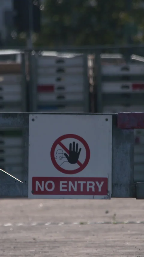 No Entry road barrier warning sign Stock Footage 341771921