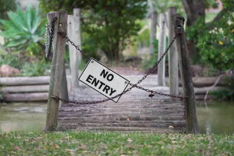 No entry sign chained across a bridge. Stock Photos