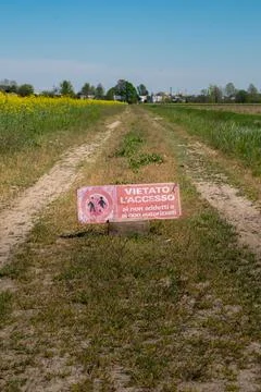 No entry sign in the middle of the fields Stock Photos