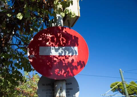 No entry sign on a post Stock Photos